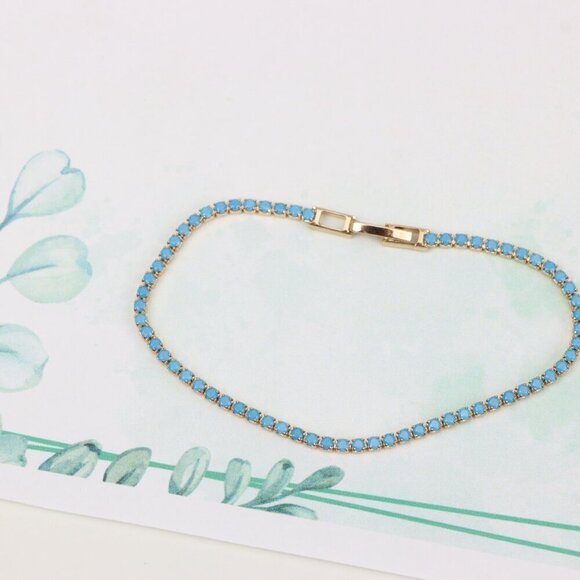 "Elegant Rose Gold Bracelet with Sky Blue Stones, XPBL0798 - Picture 6 of 12